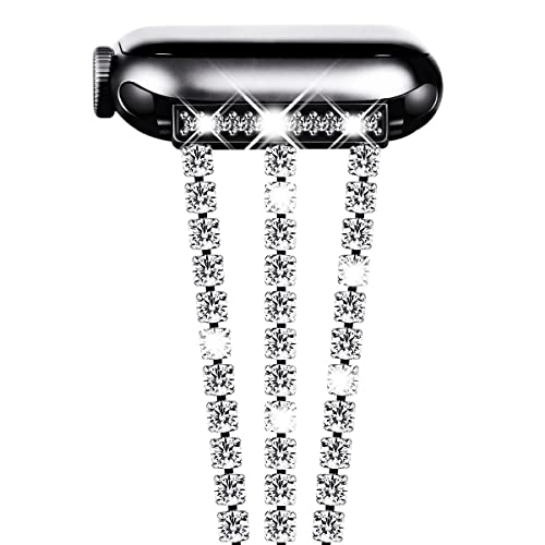 Fullife Compatible with Apple Watch Strap 46mm 45mm 44mm 42mm(Series 3 2 1),Women Sparkling Crystal Bling Bracelet Straps Replacement Band for iWatch SE Series 11/10/9/8/7/6/5/4/3/2/1,Bling Black - Image 3