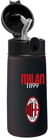 Seven Borraccia - A.C. MILAN Calcio, Nero Rosso, Borraccia Termica in Acciaio Inox Interno Esterno, Mantenimento...