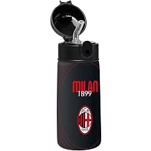 Seven Water Bottle A.C. Milan Football, Black Red, Stainless Steel Thermal Bottle Inside Outdoor, Temperature Maintenance Up to 24 hours, Children's School Bottle