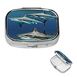 Hammerhead Sharks Pill Box with Mirror, 2 Compartment Small Pill Case for Purse Or Pocket Mini Metal Pill Holder Travel Weekly Medicine Tablet Vitamin Holder Organizer Travel Gifts