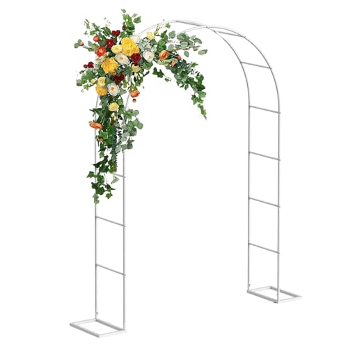 Pergola blanche de jardin en métal pour créer un ombrage végétal et fleuri