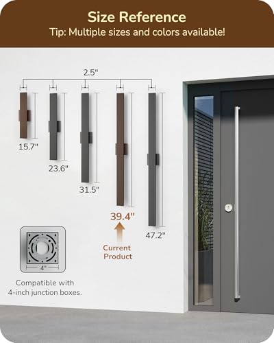 Image of EDISHINE 2 Pack Modern LED Outdoor Wall Lights, 39.3 inch Linear Bronze Sconce