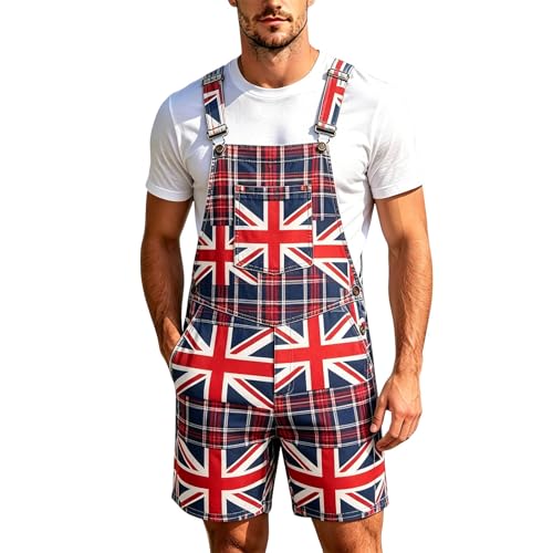 Image of Générique Mens Casual Dungarees Souvenir British Flag Print Work Overalls Men Summer Lightweight Daily Jumpsuit Stretch Resistant, Blue 1, XS