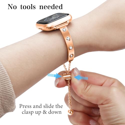 Stainless Steel Band Compatible with Apple Watch 38mm 40mm 41mm 42mm 44mm 45mm 46mm 49mm Pretty Luxury Strap with Sparkle Diamond, Dressy iWatch Bracelet, Bling Thin Band for Women