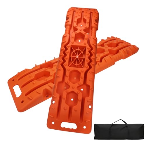 Off-Road Traction Boards, 2Pcs Recovery Tracks for Jeep, Truck & SUV – Heavy-Duty Traction Mats for Mud, Snow & Sand with Storage Bag for Emergency Tire Ramp (Orange)