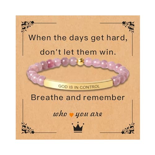 LUDKCCIR Inspirational Healing Crystal Bracelet for Women Men God Is In Control Dont Let the Hard Days Win Let Them Bracelet Beaded Adjustable Motivational Gift for Relief & Positivity Gold