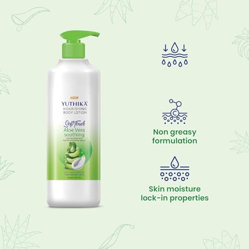 Image of Yuthika Naturals Aloe Vera Soft Touch 1000ml Body Lotion for Women & Men | 72Hr Hydration | for Dry to Very Dry Skin | Enriched with Aloe Vera | Non Greasy & Healthy Looking Skin