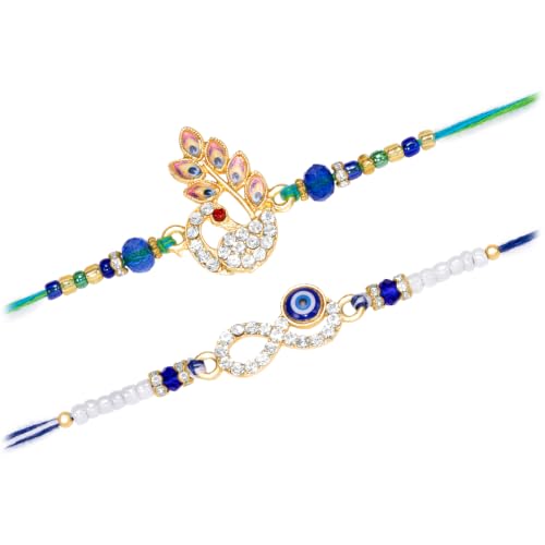 Image of Peora Om Shree Ram Swastik Rakhi for Brother Bhaiya | Crystal & Beads Studded | Red Thread | Raksha Bandhan Hamper with Roli Chawal Greeting Card