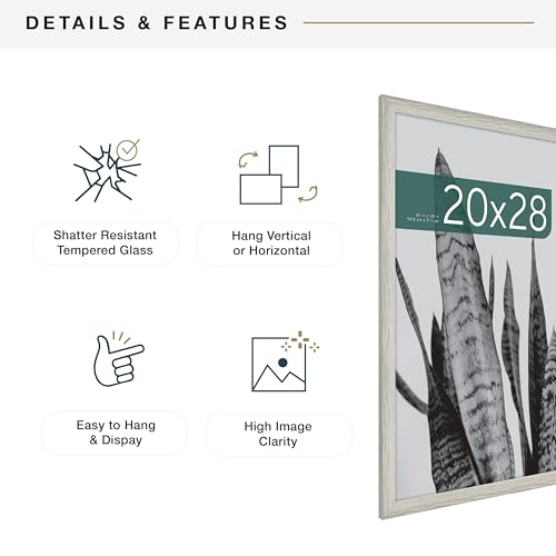 MCS Studio Gallery 20x28 Poster Frame Gray Woodgrain, Vertical & Horizontal Wall Hanging Large Picture Frame for Photos, Posters & Art Prints (1-Pack)