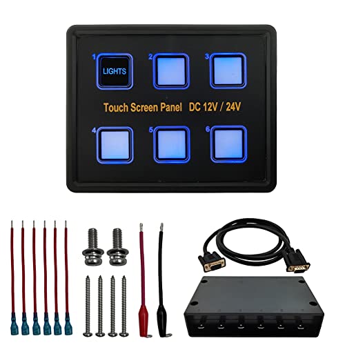 Image of 6 Gang Blue LED Touch Pad On-Off Multifunctional Touch Screen Button Switch Panel with Wiring Harness Label Stickers for Car Marine Boat Caravan Camper Truck Trailer