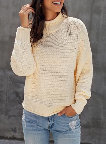 Image of Dokotoo Womens 2026 Winter Fall Solid Turtleneck High Neck Balloon Long Sleeve Sweaters Pullover Outerwear