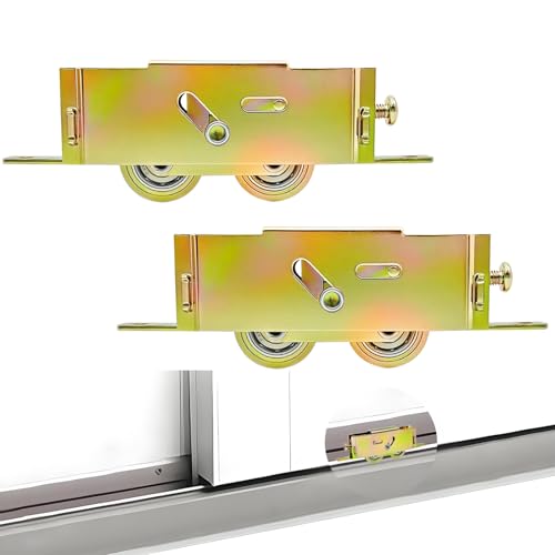 2 Pack Sliding Patio Door Tandem Roller Assembly Replacement for Guardian Glass Doors 1-1/4 in Steel Ball Bearing End Adjustment 5-3/4 Screw Hole Centers