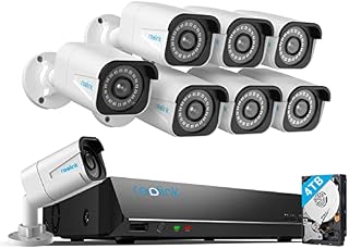 Reolink 4K PoE CCTV Security Camera System Ultra HD, Smart Person and Vehicle Detection, 8X 8MP Outdoor PoE IP Cameras and 16CH 4TB HDD NVR for Continuous Recording, Night Vision, RLK16-800B8-A