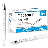 Medhome 100 Pack 1mL Luer Lock Syringe (No Needle) , Sterile & Individually Wrapped, Professional, Industrial & Personal Use