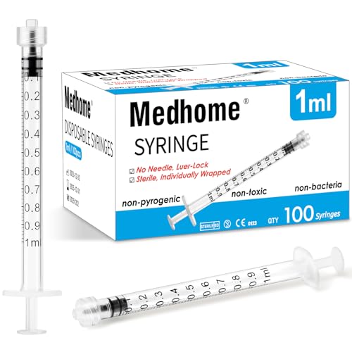 Medhome 100 Pack 1mL Luer Lock Syringe (No Needle) , Sterile & Individually Wrapped, Professional, Industrial & Personal Use