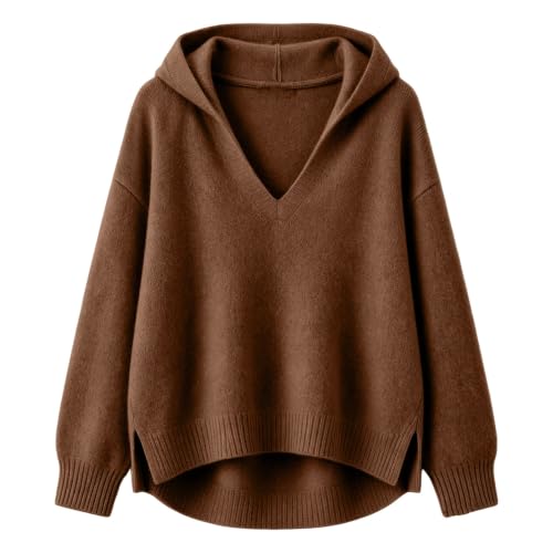Cashmere Sweaters for Women V Neck Knit Pullover Hoodies Chocolate Brown L - image 4