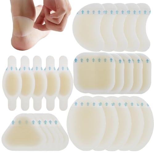 25 Pack Blister Plasters for Feet, Blister Bandages Invisible Hydrocolloid Blister Cushion Pads Gel Blister Guard Pads Waterproof for Heel, Toe, Guard Skin, Faster Healing Wound (Multiple)