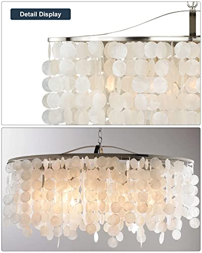 Poserion Modern 5-Light Oval 35-Inch Large Chandelier Coastal Capiz Shell Linear Chrome Finish Island Pendant Light Fixture For Living Room Dining Table, Bedroom, Kitchen #TOP5