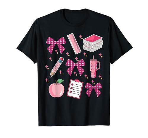 Pink Coquette Bow Back to School Student Teacher Life Girls T-Shirt