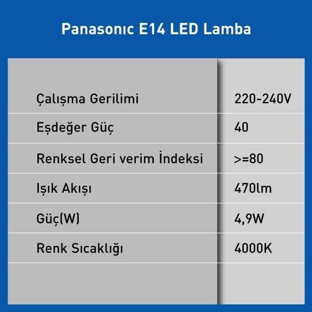 Panasonic LED E14 4,9W 470LM 4000K Kelvin-Günışığı