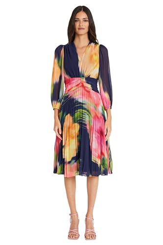 Maggy London Long Sleeve Chiffon Empire Waist Semi Formal Wedding Guest Dresses for Women