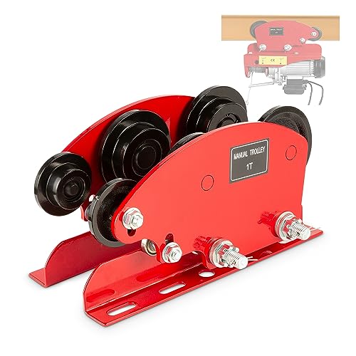 POWLAB 1Ton Heavy Duty Electric Hoist Manual Trolley, 2204LBS Capacity, Adjustable 1.97-3.54in Flange, I-Beam Trolley for PA600 to PA1000 Overhead Garage Hoist System, Push Beam Trolley with 6 Wheel