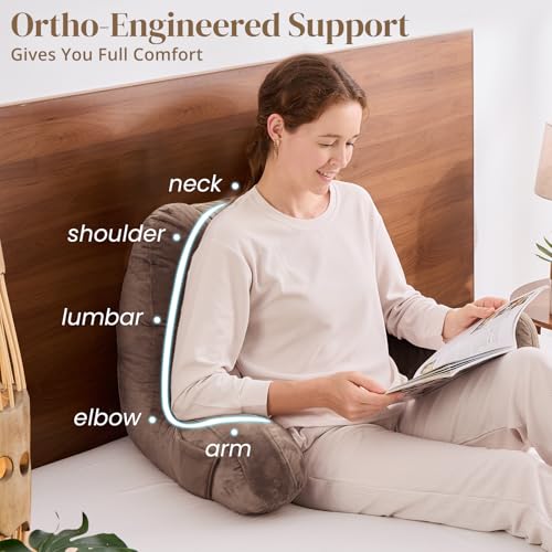 Image of Sasttie Reading Pillow for Bed, Back Pillow for Sitting Up, Light Brown