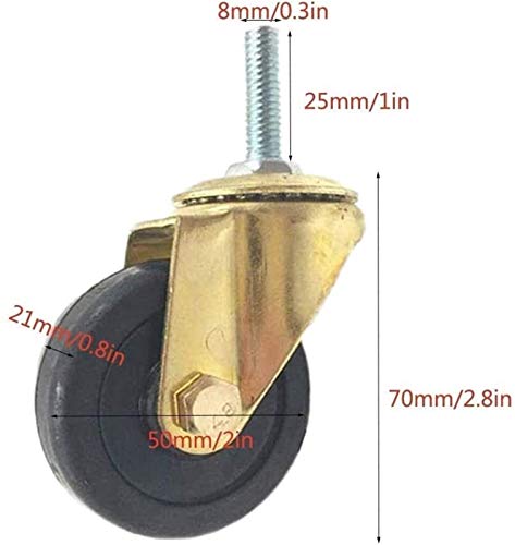 Roulettes pivotantes M8 avec frein de 50 mm pour meuble