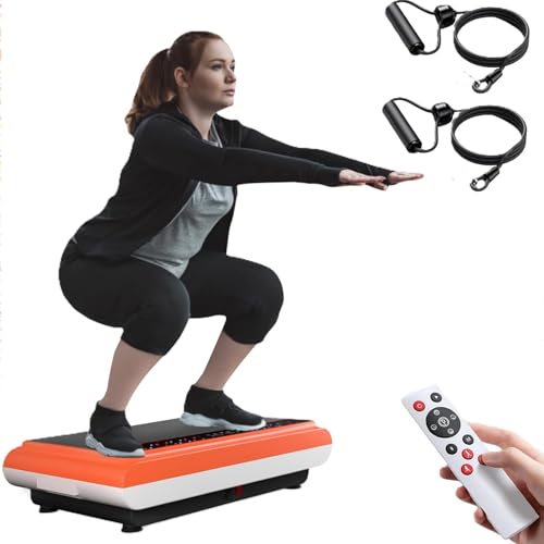 RINKMO Máquina de plataforma de vibración, máquina de ejercicio de placa vibratoria para todo el cuerpo con bandas de resistencia de bucle para equipos de entrenamiento de fitness en casa y pérdida de