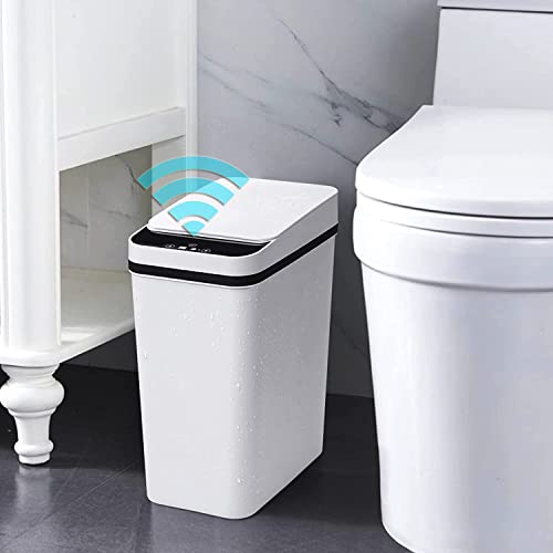 U-HOOME Smart Waste Bin Inductive Trash Can, Touchless Bathroom Trash Can with Lid Motion Sensor, Waterproof Garbage Bin, U-HOOME 12L Narrow Small Automatic Trash Can for Kitchen,Bedroom,Office,Toilet