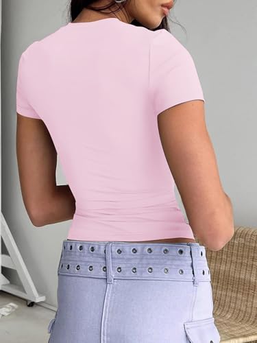 Image of Dwnval Womens Classic Short Sleeve Summer TOS Crew Neck Slim Fit Crop T Shirt