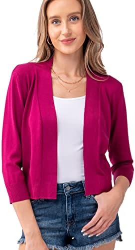 URBAN DAIZY Women's Bolero Cardigan – Classic 3/4 Sleeve Open Front Cropped Shrugs Knit Sweater A09_620 Magenta L