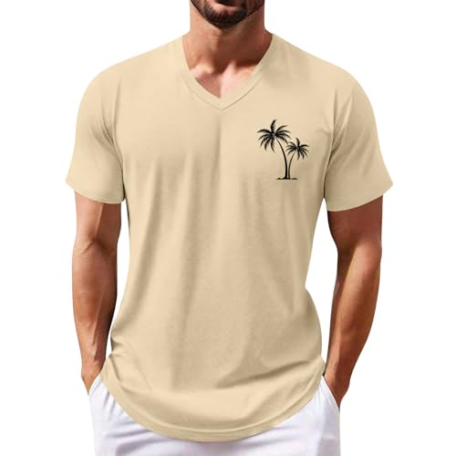 Ymosrh Men's Summer Beach Tee Shirts Short Sleeve Palm Tree T-Shirts Casual V Neck Tee Top Undershirts, S-3XL