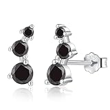 CERSLIMO Silver Stud Earrings for Women Girls - Climber Earrings with 3 Clear Cubic Zirconia CZ Stone, Sterling Silver Earrings | Hypoallergenic Earrings Jewellery Birthday Chritsmas Gifts, Black