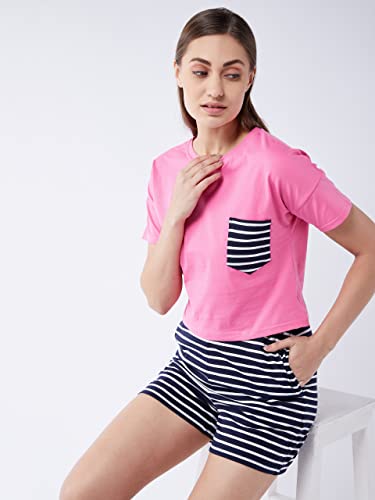 Image of Miss Chase Women's Pink Round Neck Short Sleeve Solid Crop Length T-Shirt