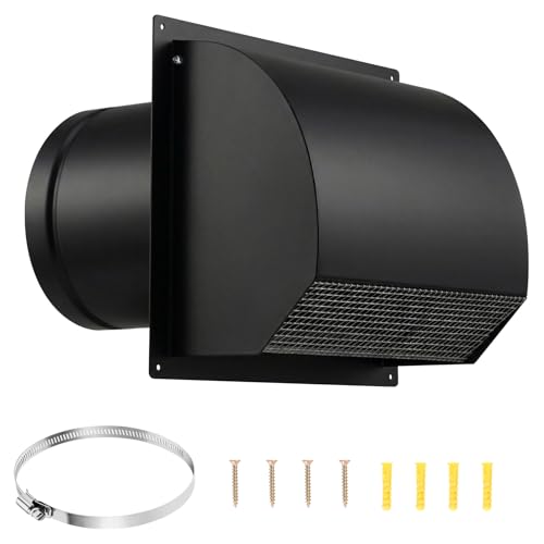 8 Inch Steel Hooded Wall Vent Cover with Screen and Backdraft Damper, Black
