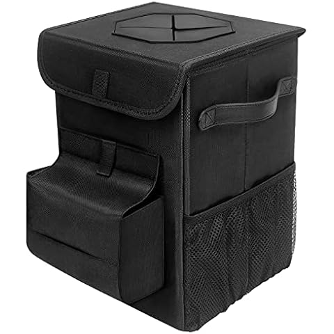 surpassme 3 Gallons Car Trash Bag/Garbage Can with LID & Tissue Holder, Waterproof Car Organizers and Storage Car Essentials Accessories Cover
