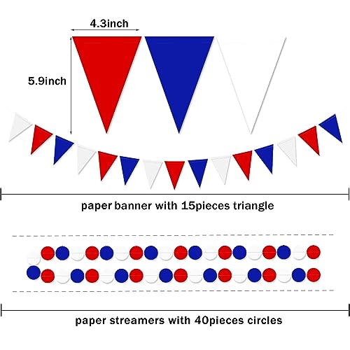 Image of Red White Blue Party Decorations - 23pcs Tissue Paper Flower Pom Poms Tassel Garland Pennant Banner Flags Streamers Patriotic 4th of July American Independence National Day Graduation Birthday Decor