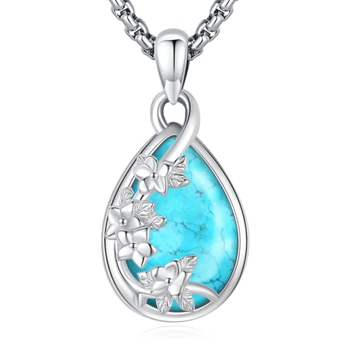 LOOVE Turquoise Necklaces for Women Sterling Silver Flower Pendant necklace