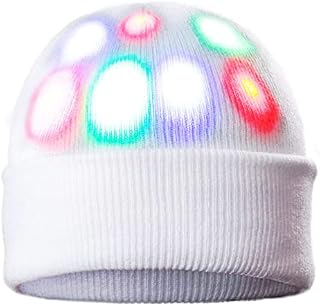 Aomeiqi Party Hat, Led Hat Flashing Hat Silly Hat with 3 Flashing Mode, Light up Novelty Hat Funny Hat Beanie Hat Cap for Valentines Day, Halloween, Christmas, Party, Cycling, Dance, Birthday(White)