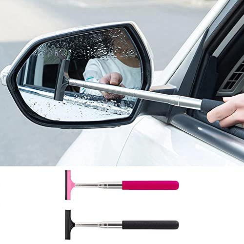 Car Rearview Mirror Wiper Telescopic Auto Mirror Squeegee Cleaner Car Squeegee Cleaning Tool for Side Mirrors Portable Glass Mist Cleaning Brush (Black)