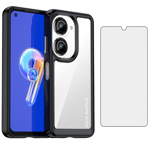 Asuwish Funda para Asus ZenFone 9 5G con protector de pantalla de vidrio templado y accesorios para celulares, goma de silicona suave, protección para móvil Zen Fone 10, mujeres y hombres