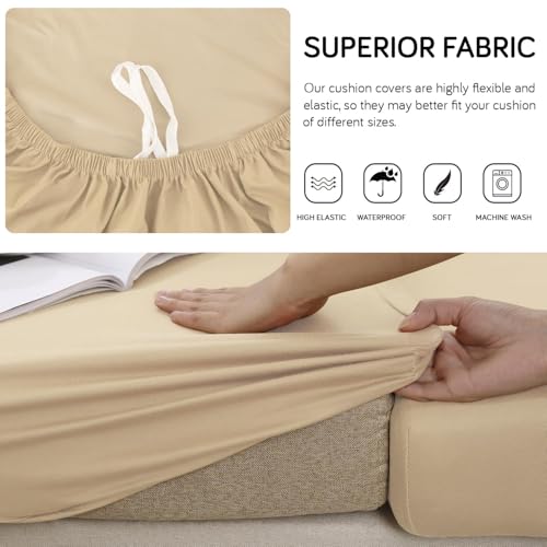 Image of HOKIPO 100% Waterproof Elastic 140gsm Chaise Cover Sectional Couch Covers for L Shaped Sofa, 1 Piece Chaise Cover, Beige (NEW-AR-5355-BGE)