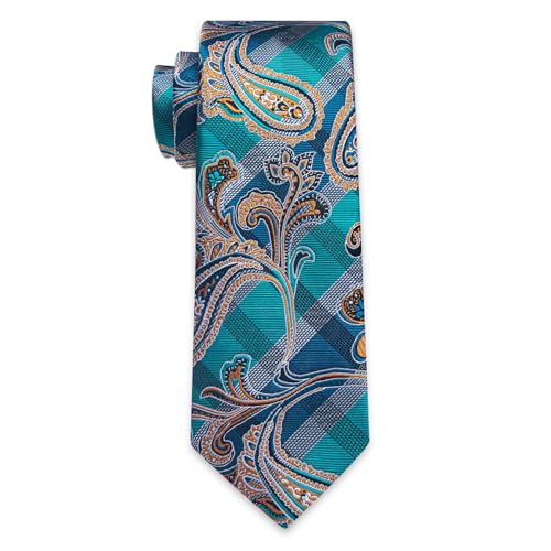 Image of YourTies Silk Paisley Floral Tie and Pocket Square Cufflinks with Lapel Pin Sets for Men 5PC Wedding Party