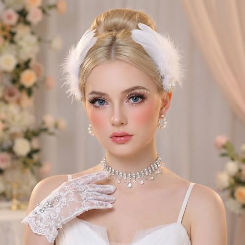 2PCS Pinzas de Pelo Pera Blanca con Perlas y Plumas miniatura 6