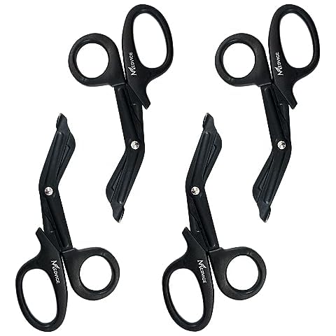 MEDVICE 4 Pack Medical Scissors, EMT and Trauma Shears - 7.5 inch, Blunt Tip, Fluoride Coated, Non-Stick Blades, Autoclavable to 290 F/143 C, Rust Free (Black) Cover