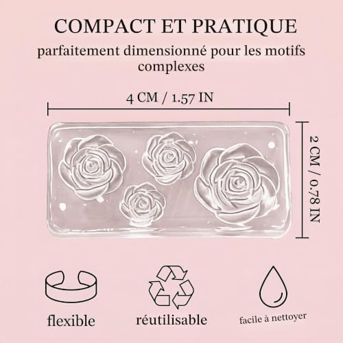 MIRKUZI Chablons et formes pour ongles, Moule à ongles en silicone 5 pièces tampons à ongles en silicone en forme de fleur 3D accessoires de décoration d'ongles à faire soi-même gabarits pour nail art – vue 6