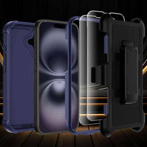 for iPhone 16 Plus Case with Belt Clip Holster,Anti-Drop Shockproof (Blue) - image 3
