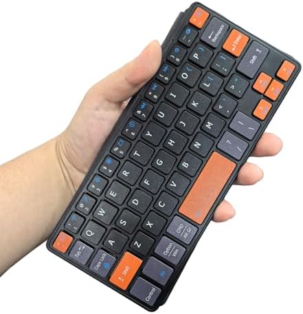 DOGAIN Universal Bluetooth Mini Keyboard, Rechargeable Portable Travel Keyboard with Orange Keys & Adjustable Angle Stand, Compact Wireless Keyboard for iPad/iPhone/Tablet/Laptop & Android/Windows/iOS