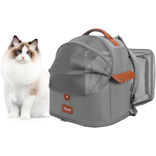 BIBAPU 2025最新ペットリュック 小型犬・猫用 3WAYキャリーバッグ 軽量 通気性高い おしゃれ 折りたたみ 大容量 多頭対応 メッシュ構造 背負いやすい 散歩 通院 旅行用 (グレー)